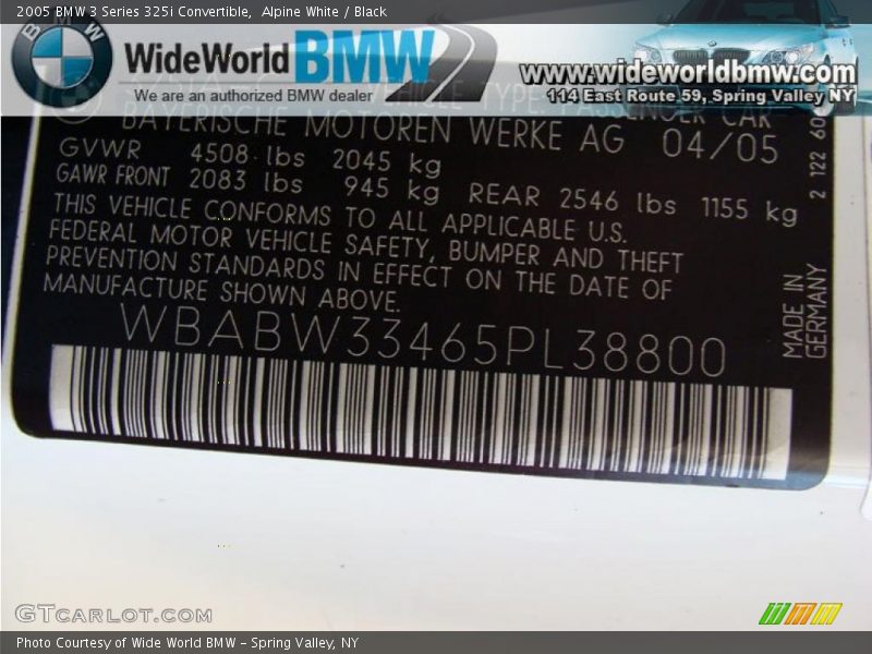 Alpine White / Black 2005 BMW 3 Series 325i Convertible