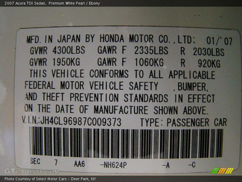 Premium White Pearl / Ebony 2007 Acura TSX Sedan