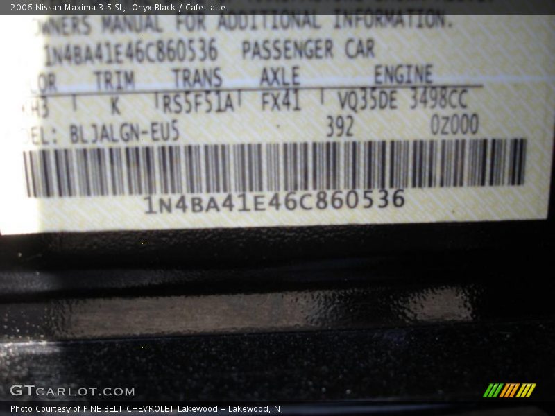 Onyx Black / Cafe Latte 2006 Nissan Maxima 3.5 SL