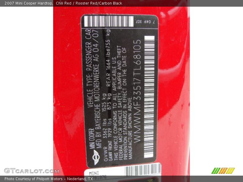 Chili Red / Rooster Red/Carbon Black 2007 Mini Cooper Hardtop