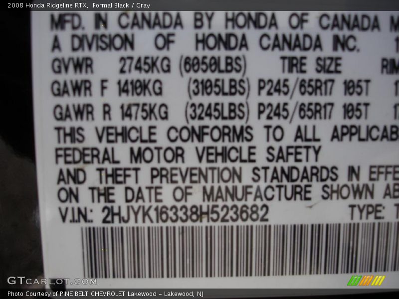 Formal Black / Gray 2008 Honda Ridgeline RTX