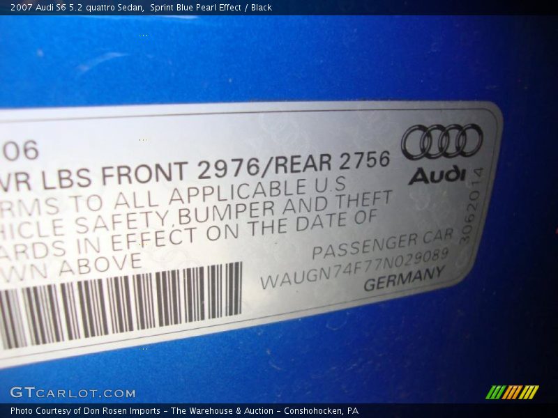 Sprint Blue Pearl Effect / Black 2007 Audi S6 5.2 quattro Sedan