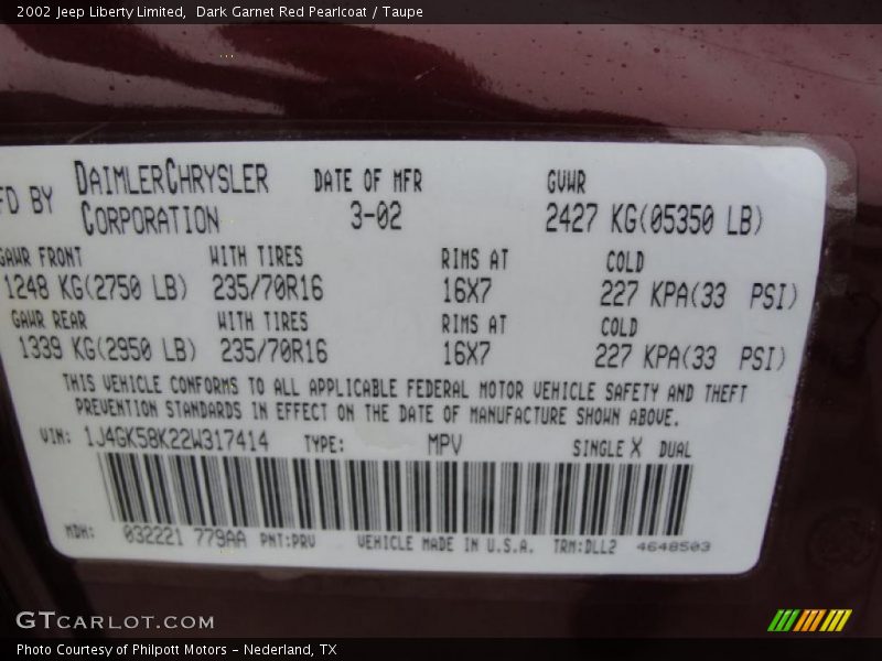 Dark Garnet Red Pearlcoat / Taupe 2002 Jeep Liberty Limited