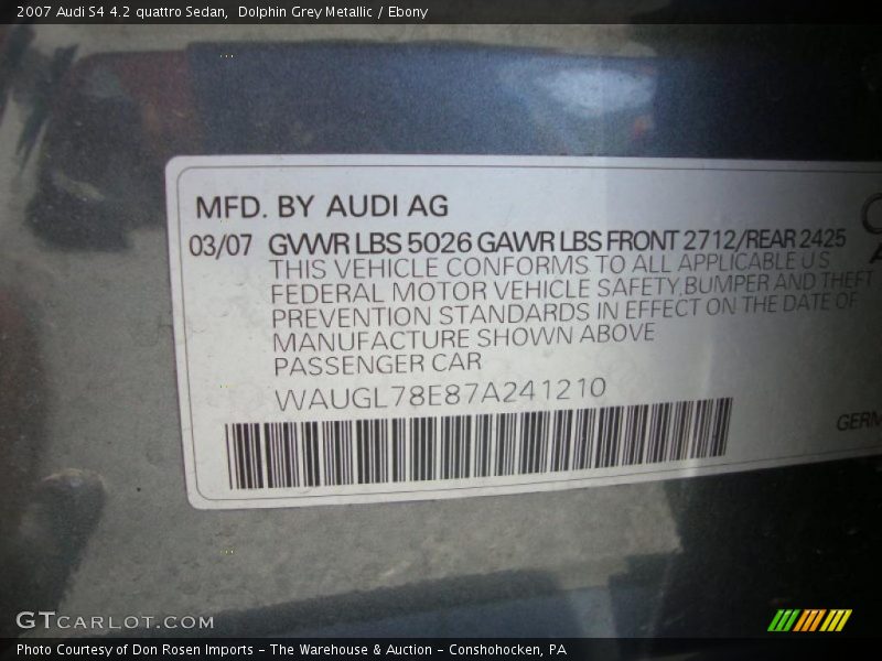 Dolphin Grey Metallic / Ebony 2007 Audi S4 4.2 quattro Sedan