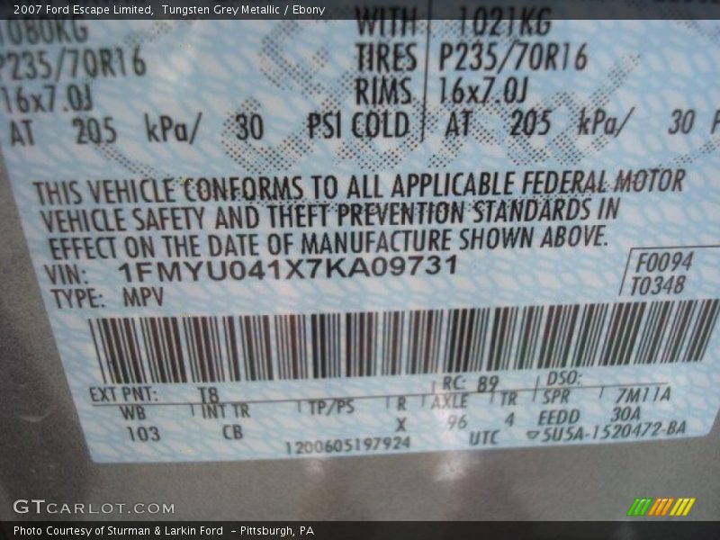 Tungsten Grey Metallic / Ebony 2007 Ford Escape Limited