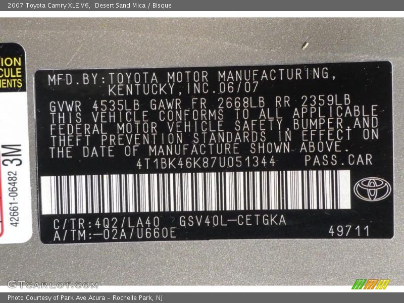 Desert Sand Mica / Bisque 2007 Toyota Camry XLE V6