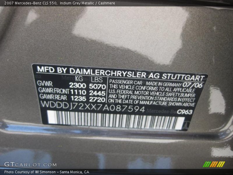 Indium Grey Metallic / Cashmere 2007 Mercedes-Benz CLS 550