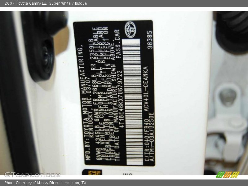 Super White / Bisque 2007 Toyota Camry LE