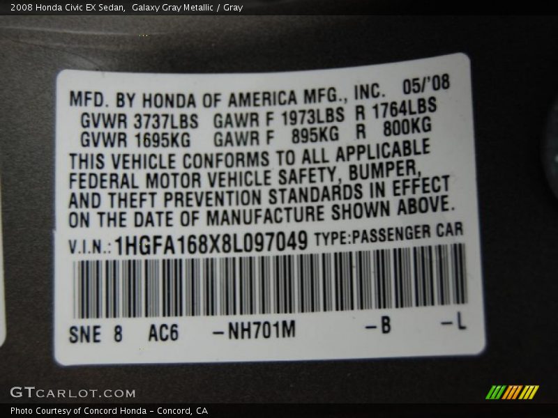 Galaxy Gray Metallic / Gray 2008 Honda Civic EX Sedan