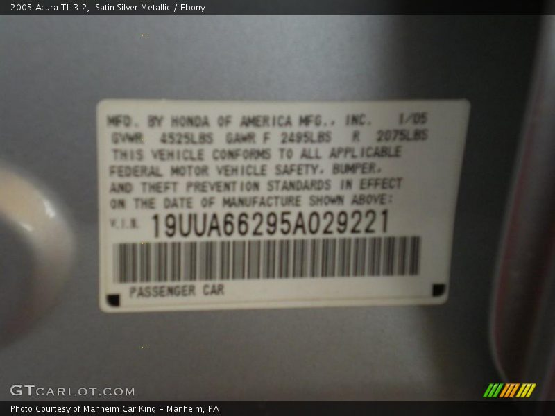 Satin Silver Metallic / Ebony 2005 Acura TL 3.2