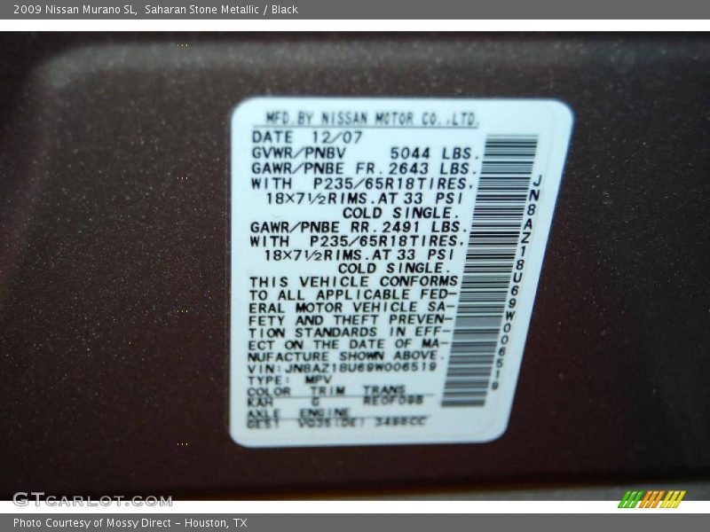 Saharan Stone Metallic / Black 2009 Nissan Murano SL