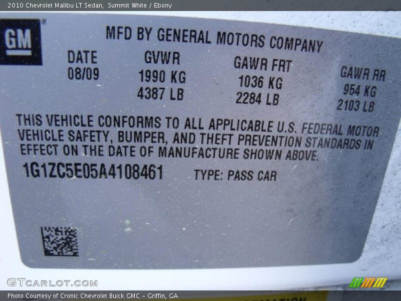 Summit White / Ebony 2010 Chevrolet Malibu LT Sedan