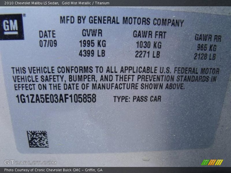 Gold Mist Metallic / Titanium 2010 Chevrolet Malibu LS Sedan