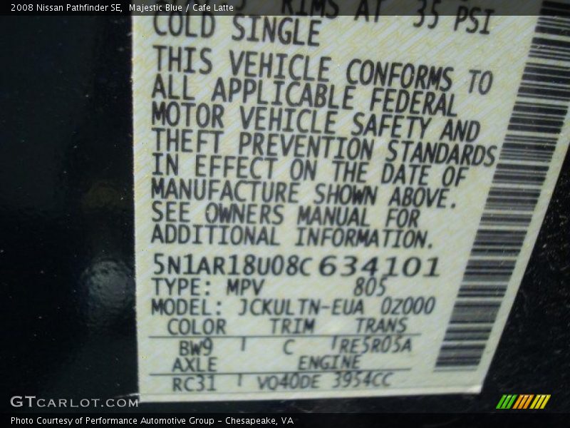 Majestic Blue / Cafe Latte 2008 Nissan Pathfinder SE