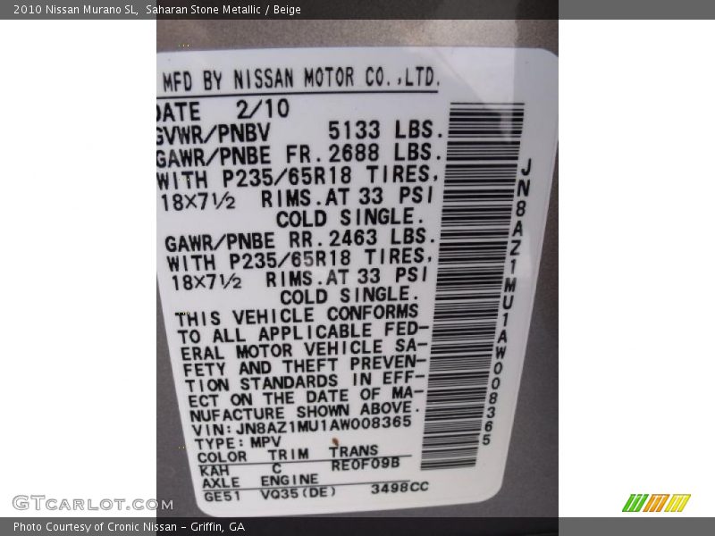 Saharan Stone Metallic / Beige 2010 Nissan Murano SL