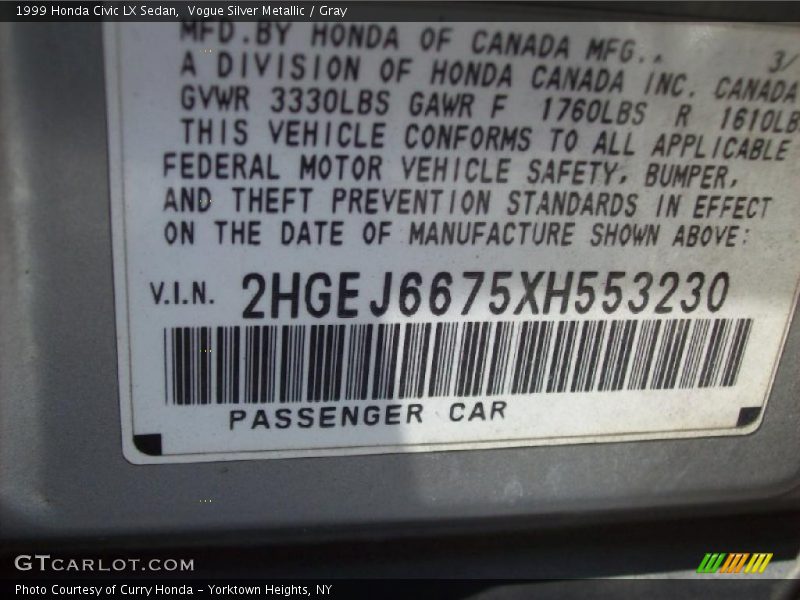 Vogue Silver Metallic / Gray 1999 Honda Civic LX Sedan