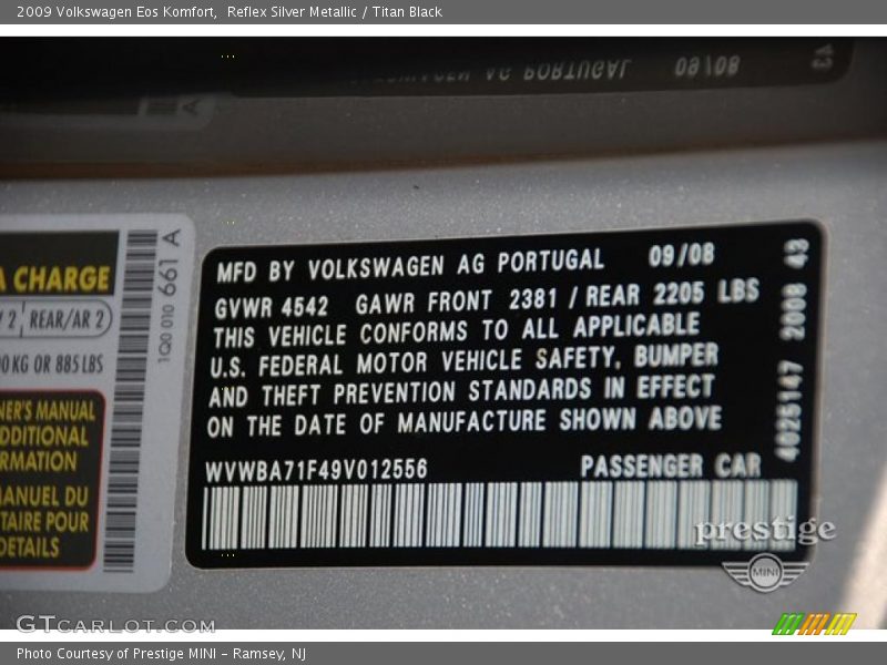 Reflex Silver Metallic / Titan Black 2009 Volkswagen Eos Komfort