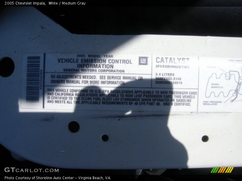 White / Medium Gray 2005 Chevrolet Impala