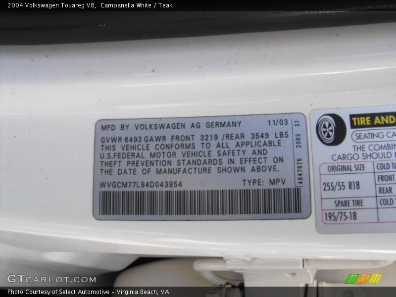 Campanella White / Teak 2004 Volkswagen Touareg V8