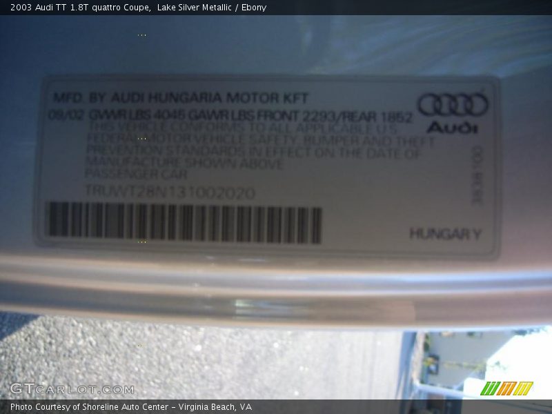 Lake Silver Metallic / Ebony 2003 Audi TT 1.8T quattro Coupe