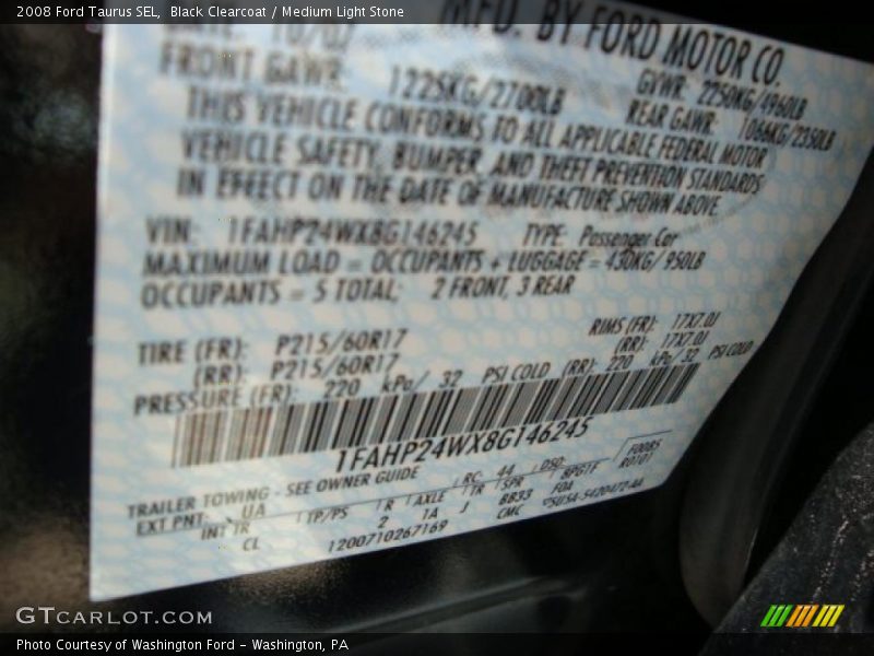 Black Clearcoat / Medium Light Stone 2008 Ford Taurus SEL