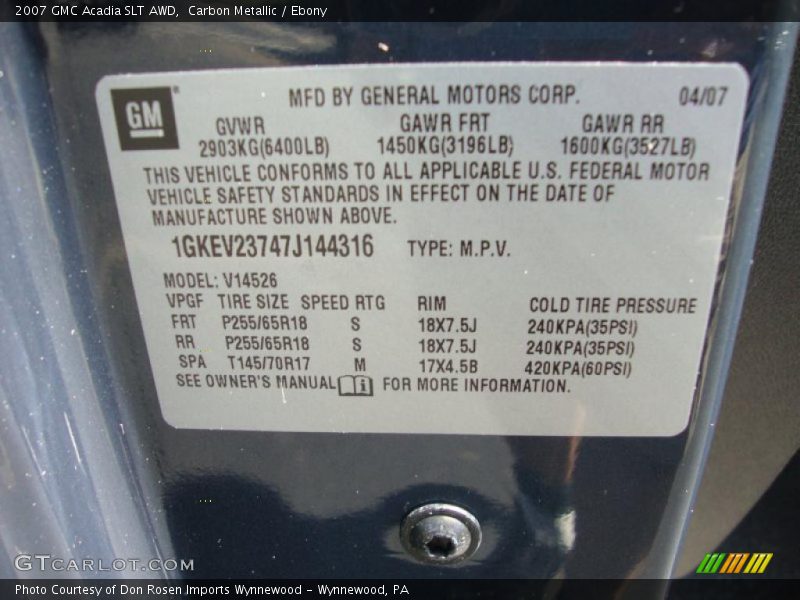Carbon Metallic / Ebony 2007 GMC Acadia SLT AWD