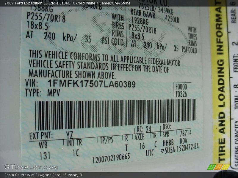 Oxford White / Camel/Grey Stone 2007 Ford Expedition EL Eddie Bauer