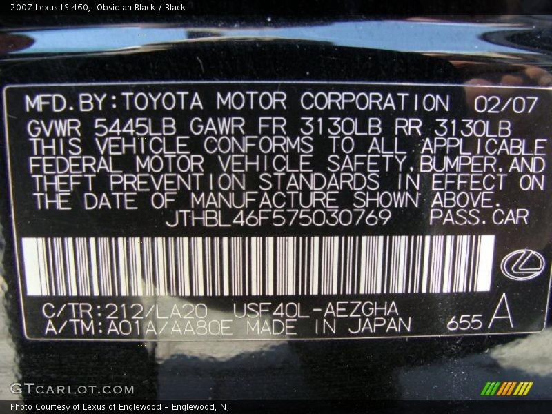 Obsidian Black / Black 2007 Lexus LS 460