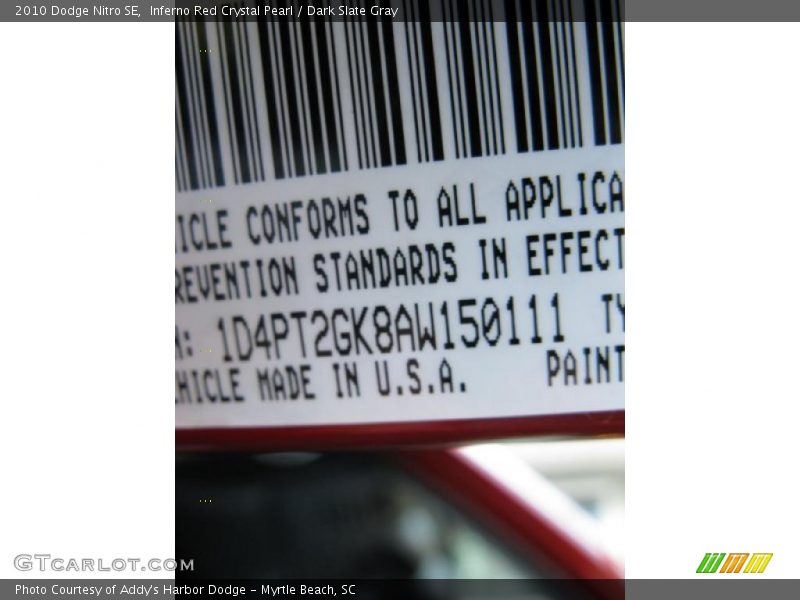Inferno Red Crystal Pearl / Dark Slate Gray 2010 Dodge Nitro SE