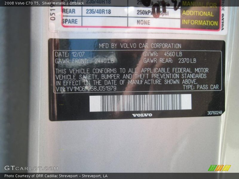 Silver Metallic / Offblack 2008 Volvo C70 T5