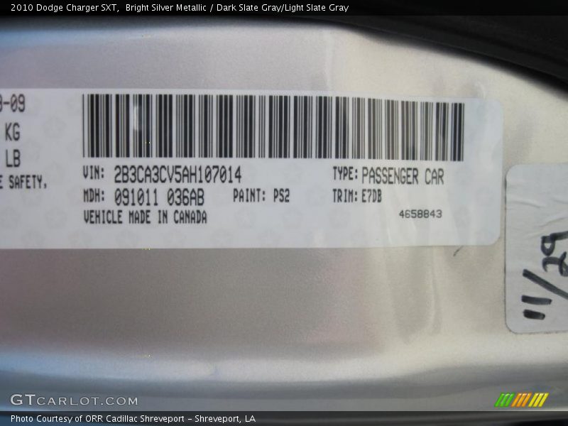 Bright Silver Metallic / Dark Slate Gray/Light Slate Gray 2010 Dodge Charger SXT