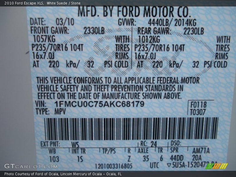 White Suede / Stone 2010 Ford Escape XLS