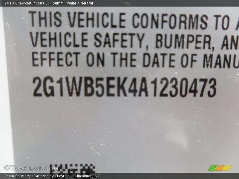 Summit White / Neutral 2010 Chevrolet Impala LT