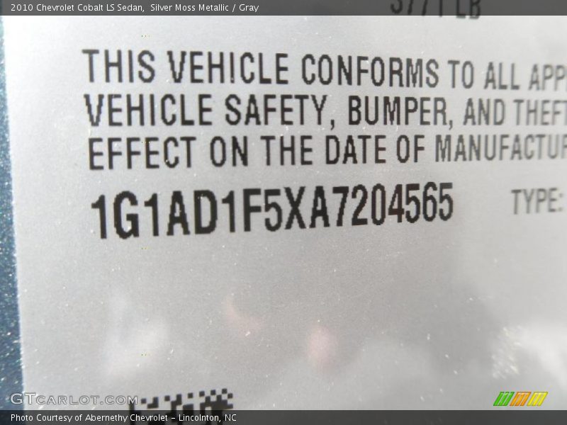 Silver Moss Metallic / Gray 2010 Chevrolet Cobalt LS Sedan