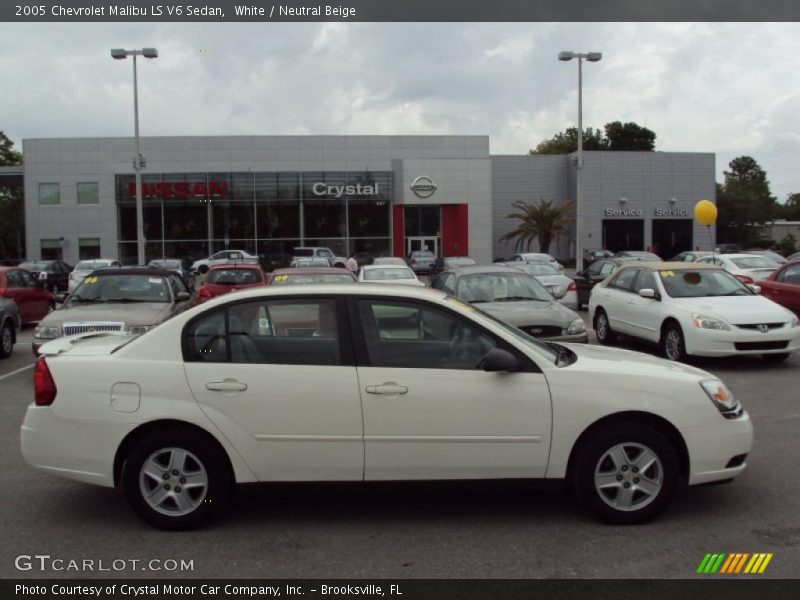 White / Neutral Beige 2005 Chevrolet Malibu LS V6 Sedan