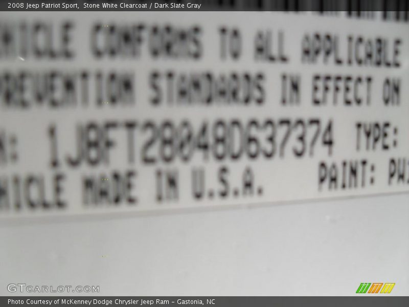 Stone White Clearcoat / Dark Slate Gray 2008 Jeep Patriot Sport