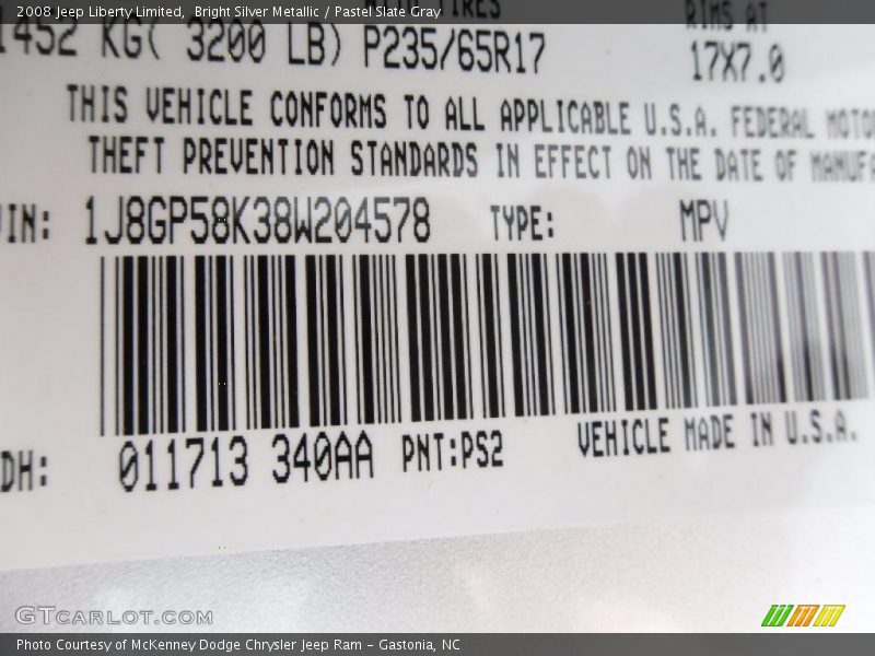 Bright Silver Metallic / Pastel Slate Gray 2008 Jeep Liberty Limited