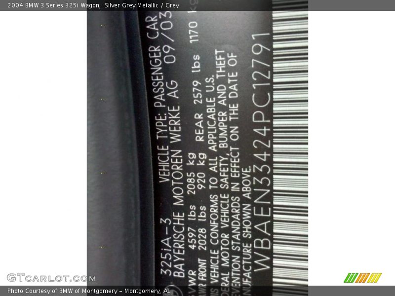 Silver Grey Metallic / Grey 2004 BMW 3 Series 325i Wagon