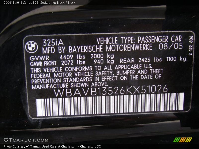 Jet Black / Black 2006 BMW 3 Series 325i Sedan