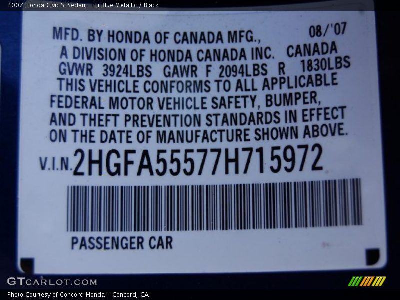 Fiji Blue Metallic / Black 2007 Honda Civic Si Sedan