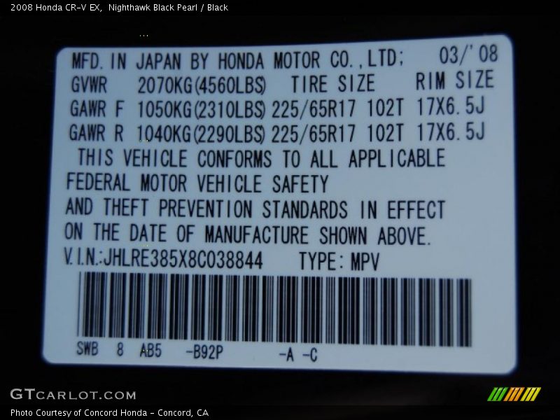 Nighthawk Black Pearl / Black 2008 Honda CR-V EX