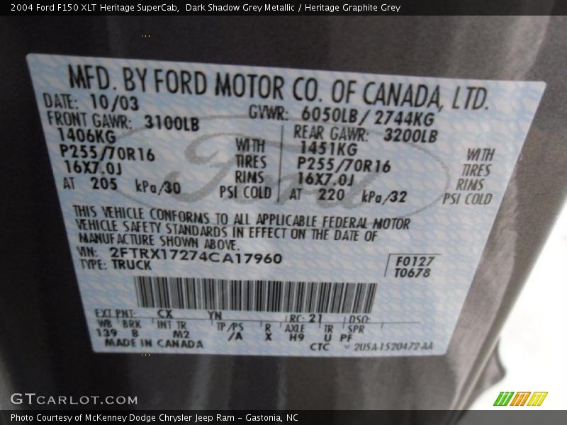 Dark Shadow Grey Metallic / Heritage Graphite Grey 2004 Ford F150 XLT Heritage SuperCab