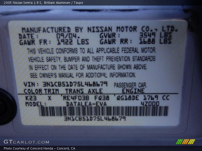 Brilliant Aluminum / Taupe 2005 Nissan Sentra 1.8 S