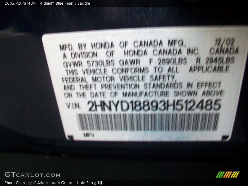 Midnight Blue Pearl / Saddle 2003 Acura MDX