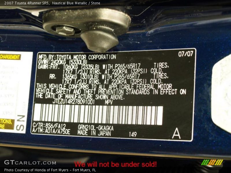 Nautical Blue Metallic / Stone 2007 Toyota 4Runner SR5