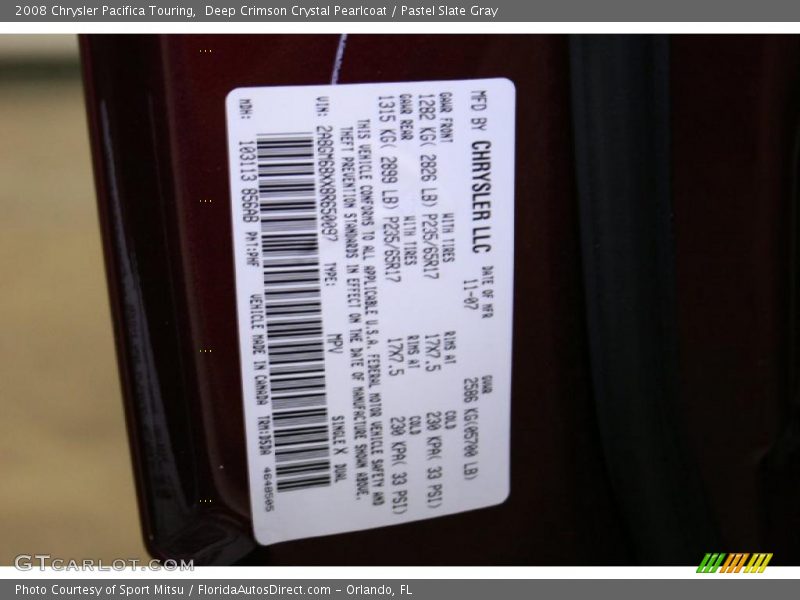 Deep Crimson Crystal Pearlcoat / Pastel Slate Gray 2008 Chrysler Pacifica Touring