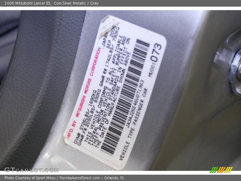 Cool Silver Metallic / Gray 2006 Mitsubishi Lancer ES