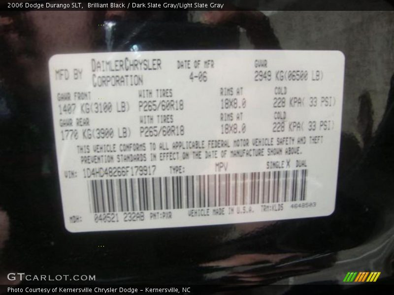 Brilliant Black / Dark Slate Gray/Light Slate Gray 2006 Dodge Durango SLT