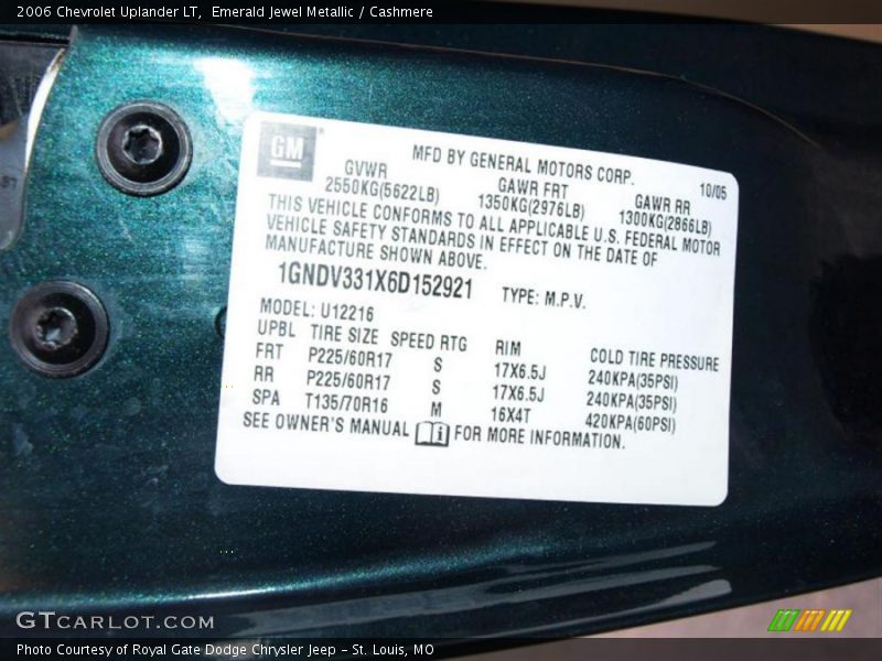 Emerald Jewel Metallic / Cashmere 2006 Chevrolet Uplander LT