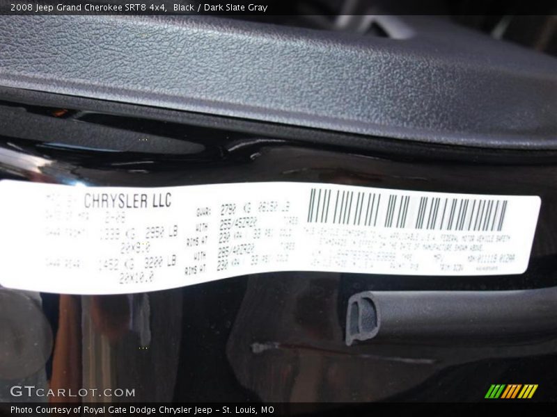 Black / Dark Slate Gray 2008 Jeep Grand Cherokee SRT8 4x4